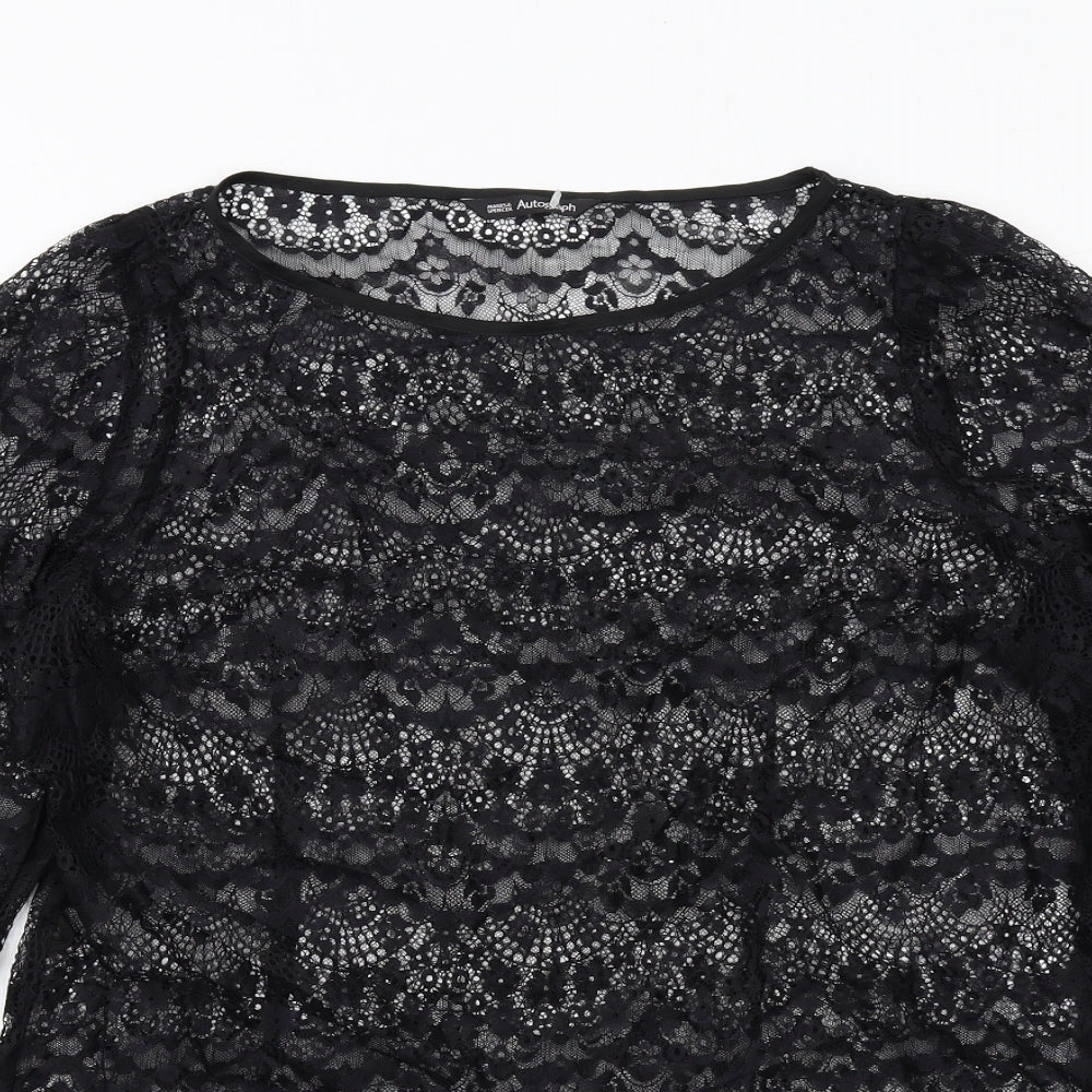 Marks and Spencer Womens Black Polyamide Basic Blouse Size 18 Boat Neck