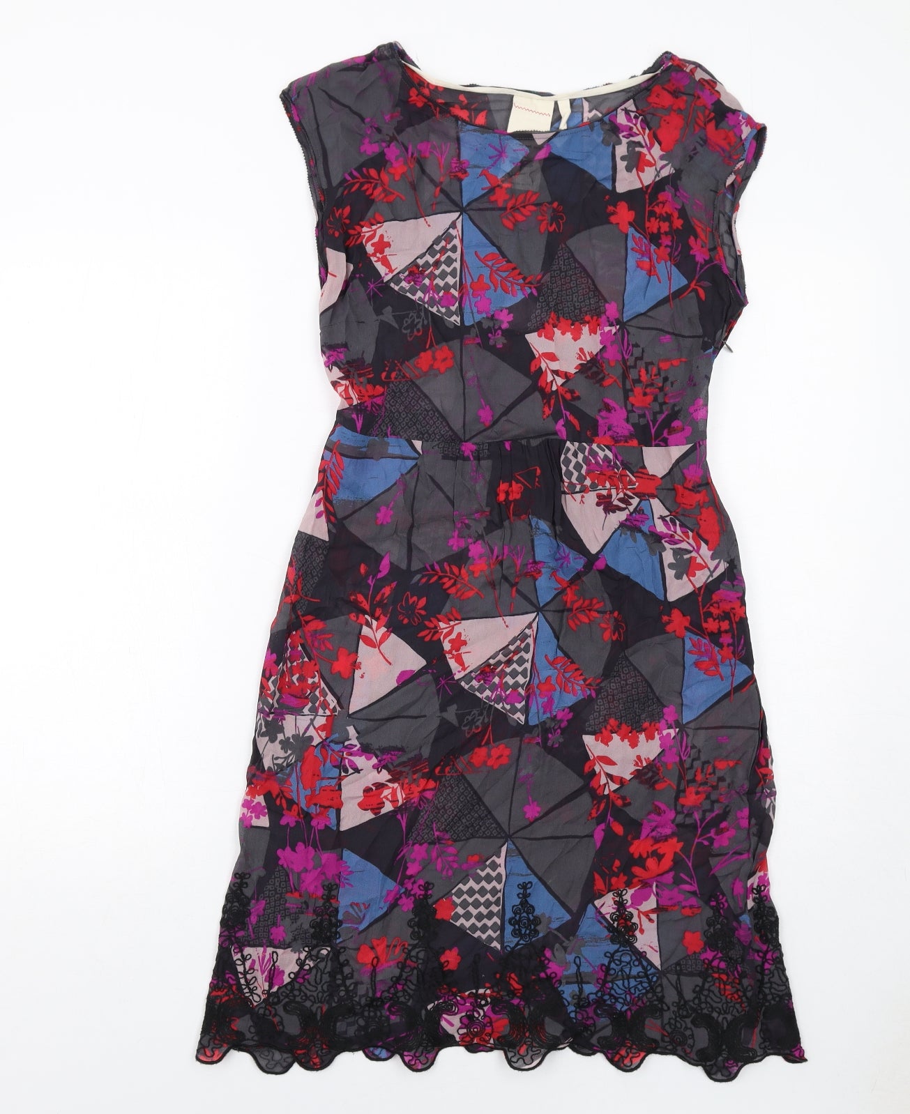 White Stuff Womens Multicoloured Geometric Polyester A-Line Size 14 Round Neck Zip