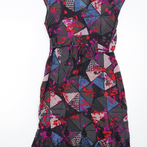 White Stuff Womens Multicoloured Geometric Polyester A-Line Size 14 Round Neck Zip