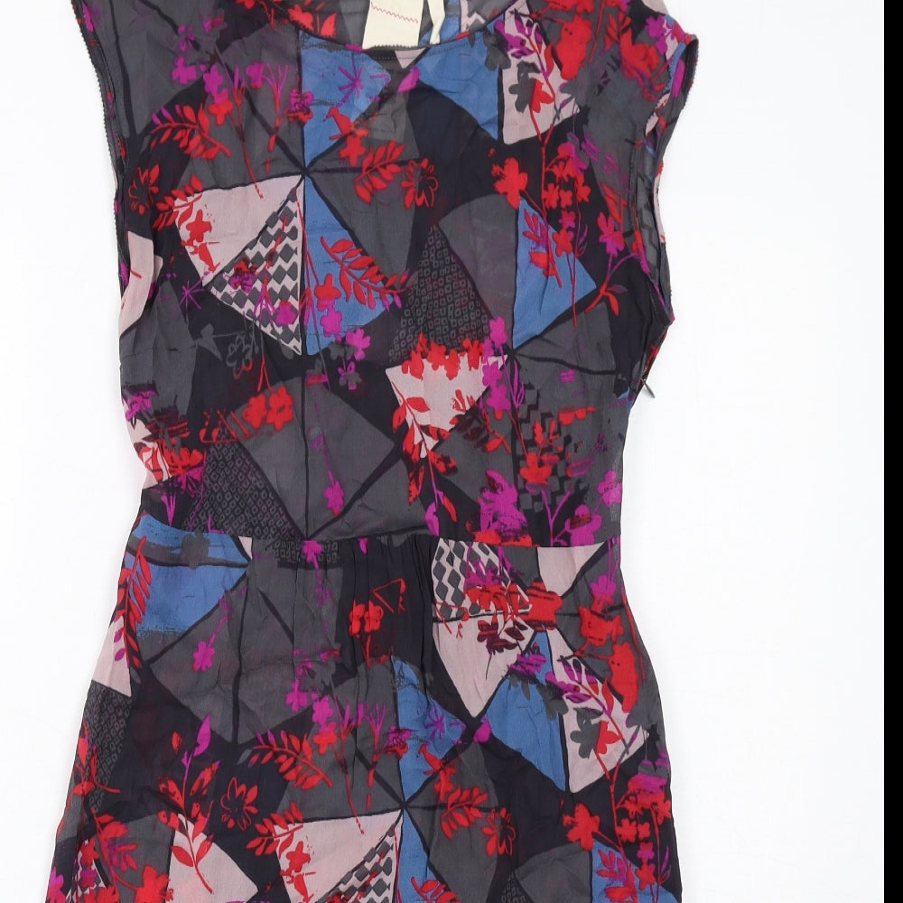 White Stuff Womens Multicoloured Geometric Polyester A-Line Size 14 Round Neck Zip