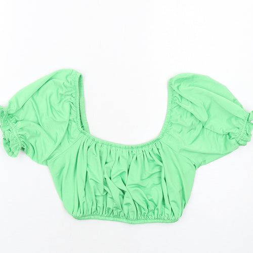 Urban Outfitters Womens Green Polyester Cropped Blouse Size S Off the Shoulder - Lace Up Back