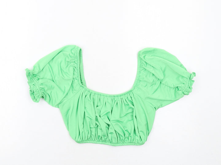 Urban Outfitters Womens Green Polyester Cropped Blouse Size S Off the Shoulder - Lace Up Back