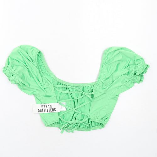 Urban Outfitters Womens Green Polyester Cropped Blouse Size S Off the Shoulder - Lace Up Back