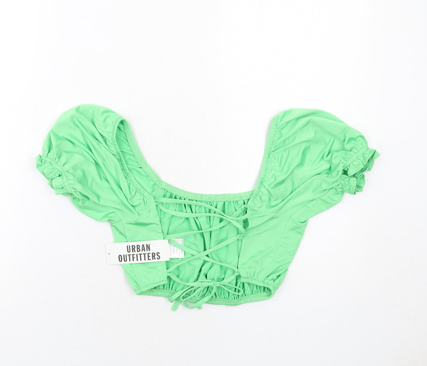 Urban Outfitters Womens Green Polyester Cropped Blouse Size S Off the Shoulder - Lace Up Back