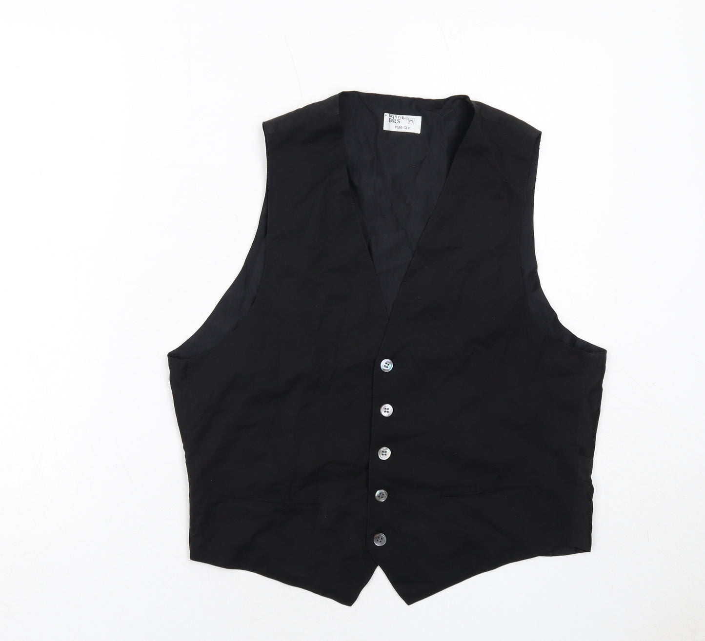 BHS Mens Black Silk Jacket Suit Waistcoat Size 38 Regular