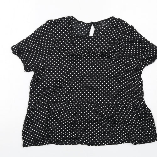 VERO MODA Womens Black Polka Dot Viscose Basic Blouse Size M Boat Neck