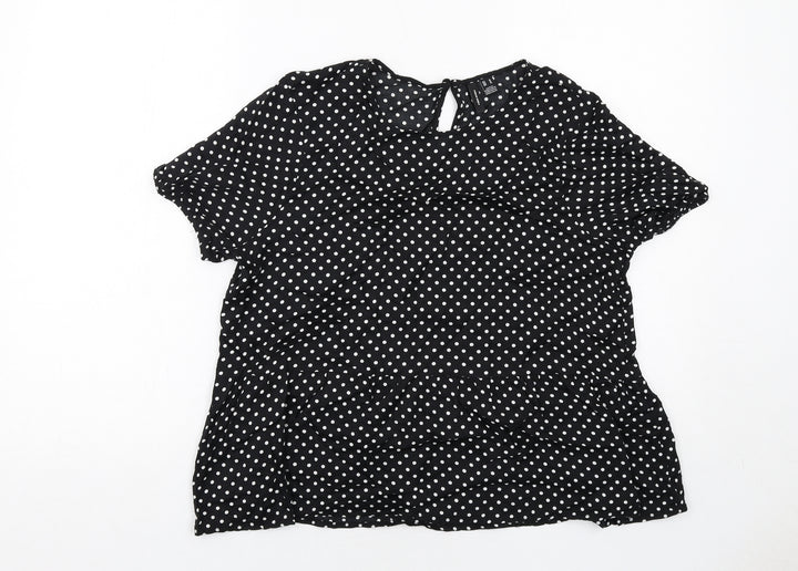 VERO MODA Womens Black Polka Dot Viscose Basic Blouse Size M Boat Neck