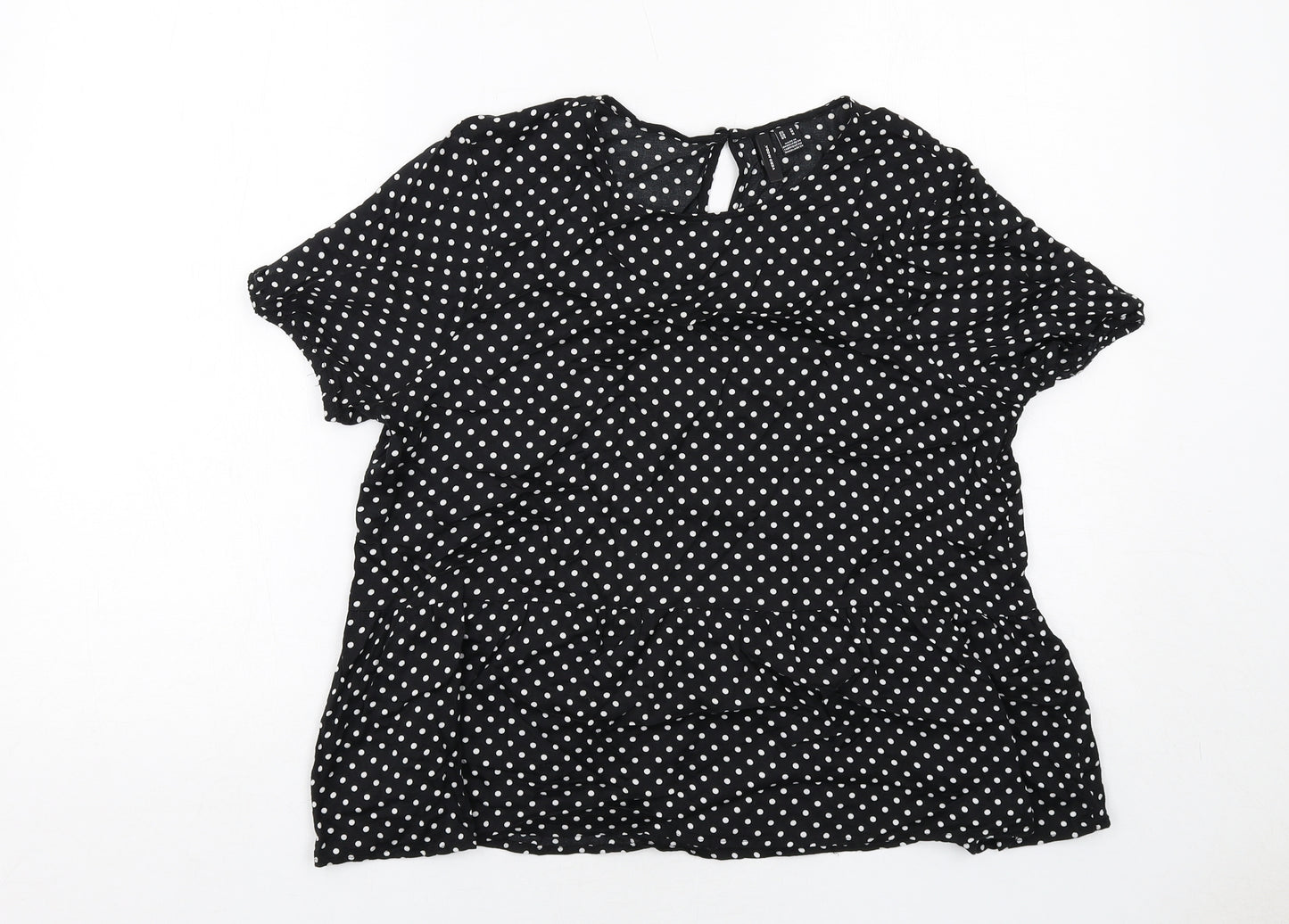 VERO MODA Womens Black Polka Dot Viscose Basic Blouse Size M Boat Neck