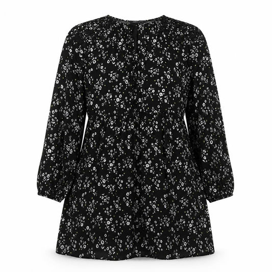 Front view of Marks & Spencer women’s black floral polyester a-line, size UK 12, round neck pullover
