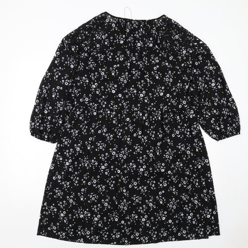 Marks and Spencer Womens Black Floral Polyester A-Line Size 12 Round Neck Pullover