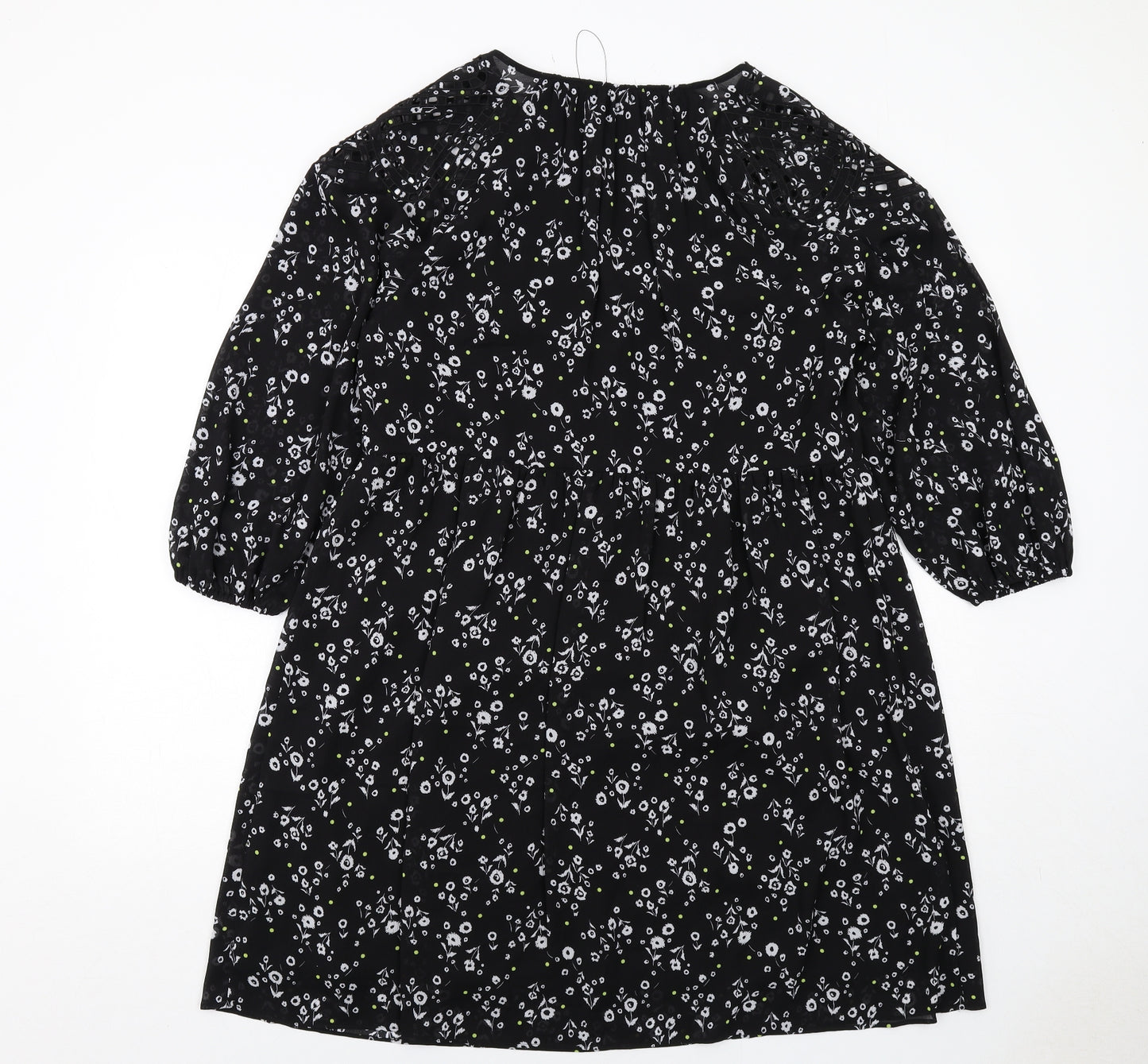 Marks and Spencer Womens Black Floral Polyester A-Line Size 12 Round Neck Pullover
