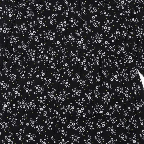 Marks and Spencer Womens Black Floral Polyester A-Line Size 12 Round Neck Pullover