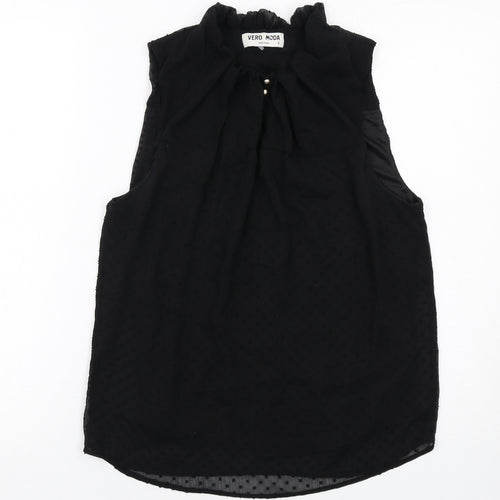 VERO MODA Womens Black Polka Dot Polyester Basic Blouse Size S Mock Neck