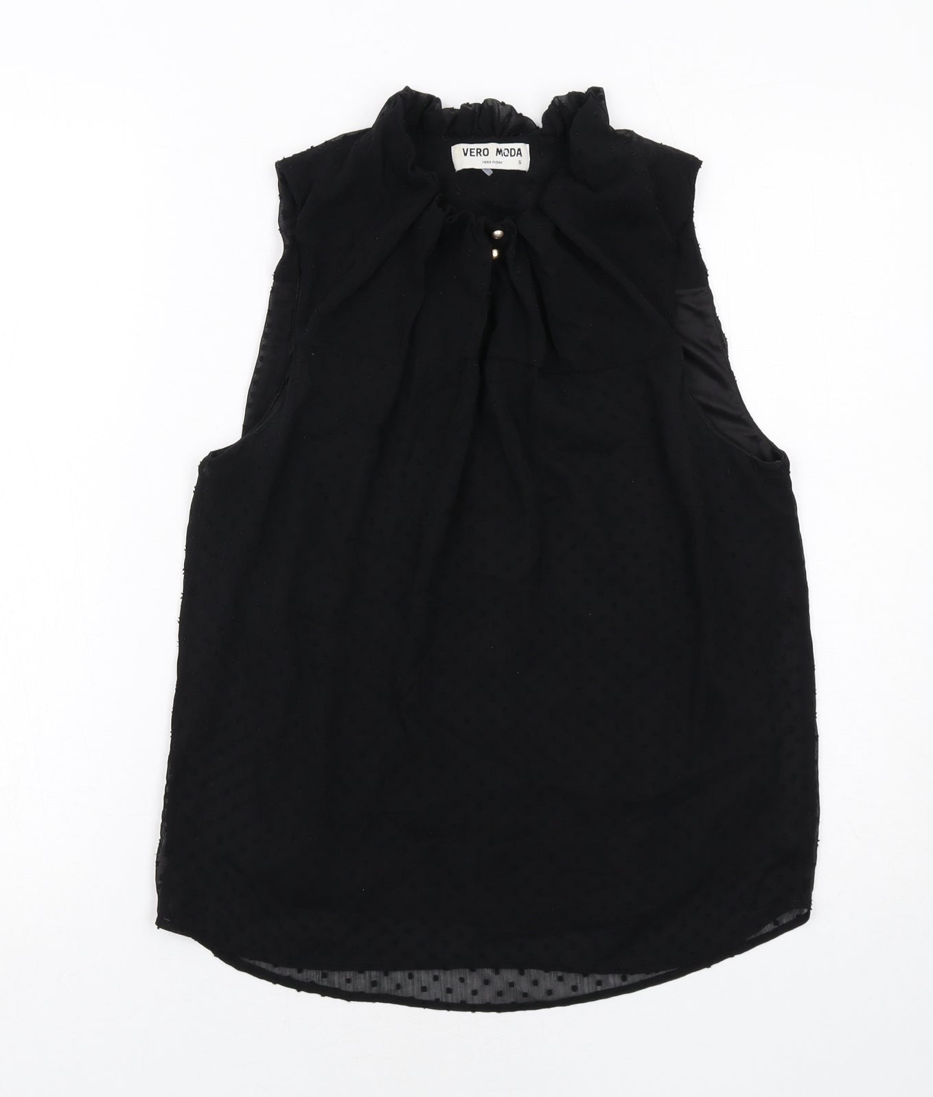 VERO MODA Womens Black Polka Dot Polyester Basic Blouse Size S Mock Neck