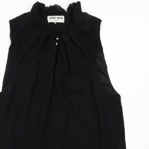 VERO MODA Womens Black Polka Dot Polyester Basic Blouse Size S Mock Neck
