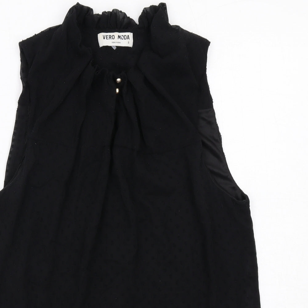 VERO MODA Womens Black Polka Dot Polyester Basic Blouse Size S Mock Neck