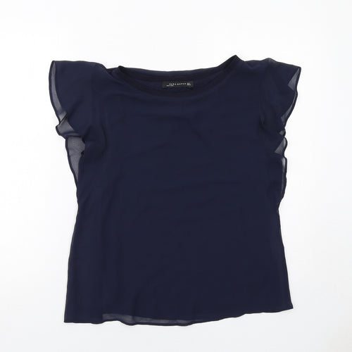 Zara Womens Blue Polyester Basic Blouse Size S Boat Neck