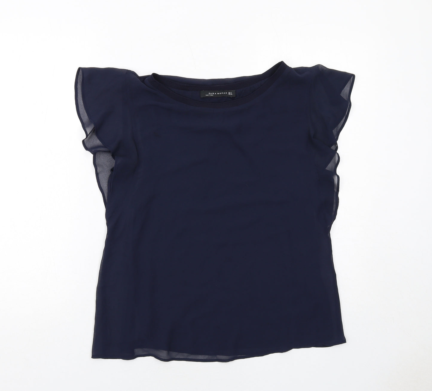 Zara Womens Blue Polyester Basic Blouse Size S Boat Neck
