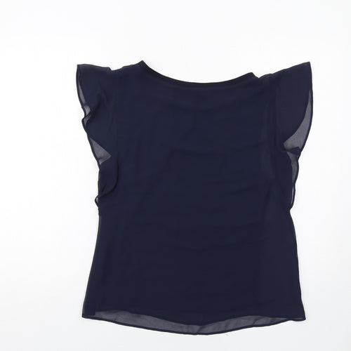 Zara Womens Blue Polyester Basic Blouse Size S Boat Neck
