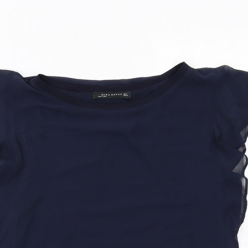 Zara Womens Blue Polyester Basic Blouse Size S Boat Neck