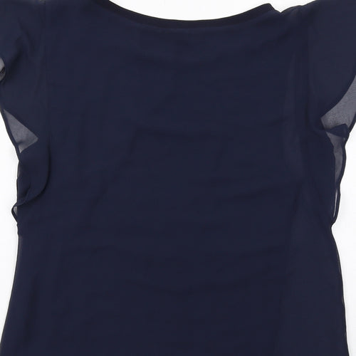 Zara Womens Blue Polyester Basic Blouse Size S Boat Neck