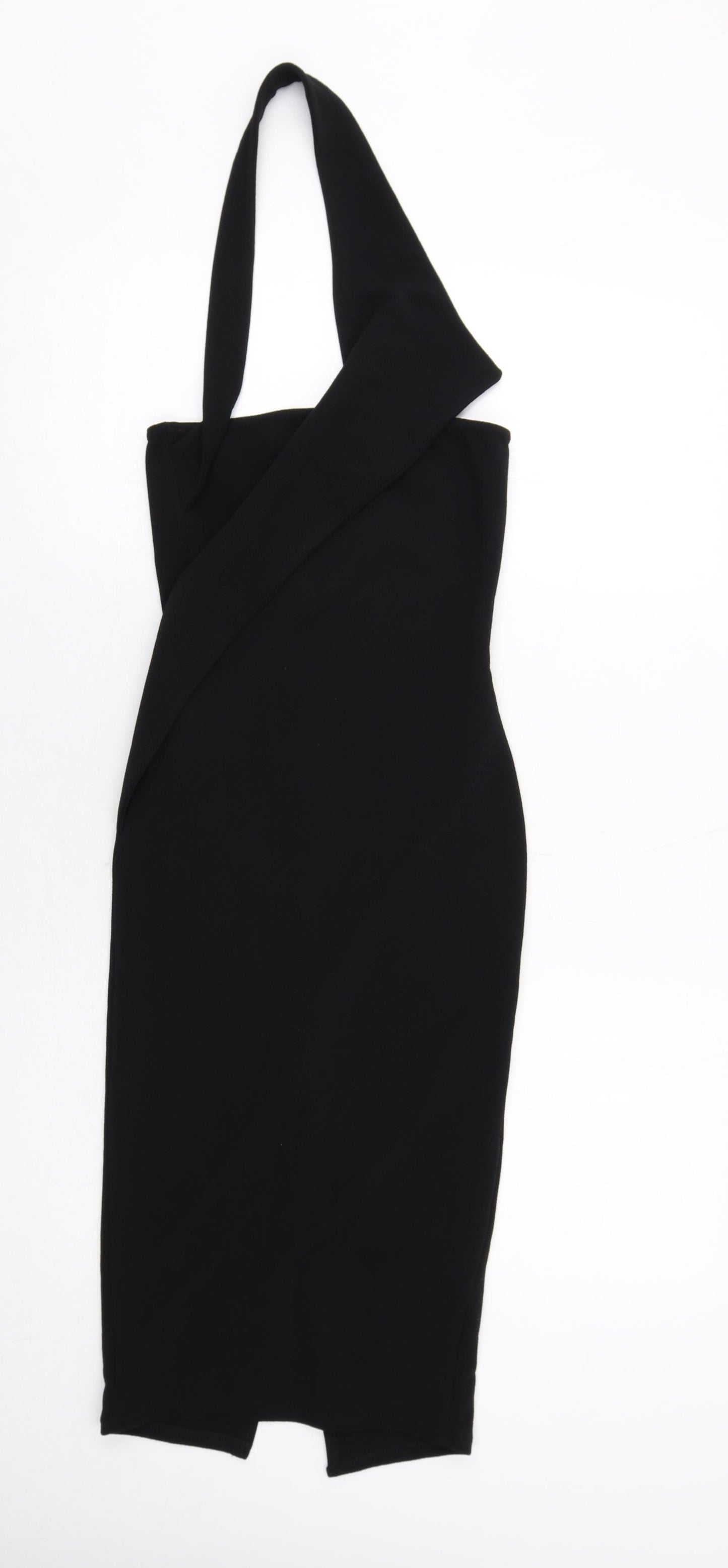 PRETTYLITTLETHING Womens Black Polyester Pencil Dress Size 8 One Shoulder Pullover