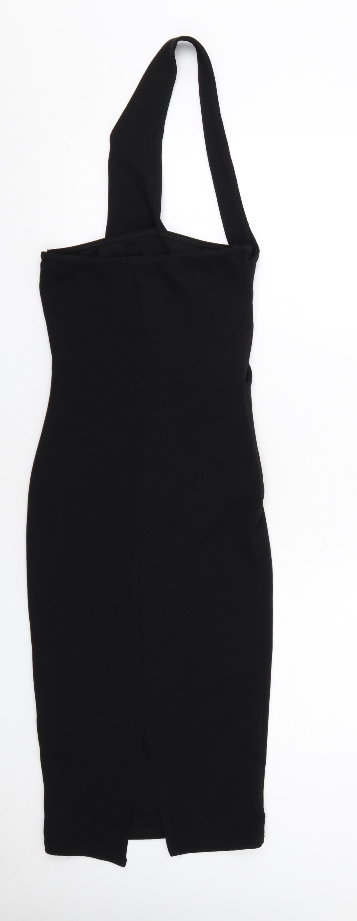 PRETTYLITTLETHING Womens Black Polyester Pencil Dress Size 8 One Shoulder Pullover