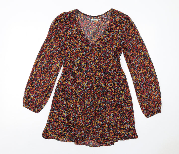 Kimchi Blue Womens Multicoloured Floral Polyester A-Line Size XS V-Neck Zip