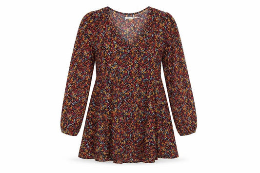Front view of Kimchi Blue women’s multicoloured floral polyester a-line, size XS, v-neck zip