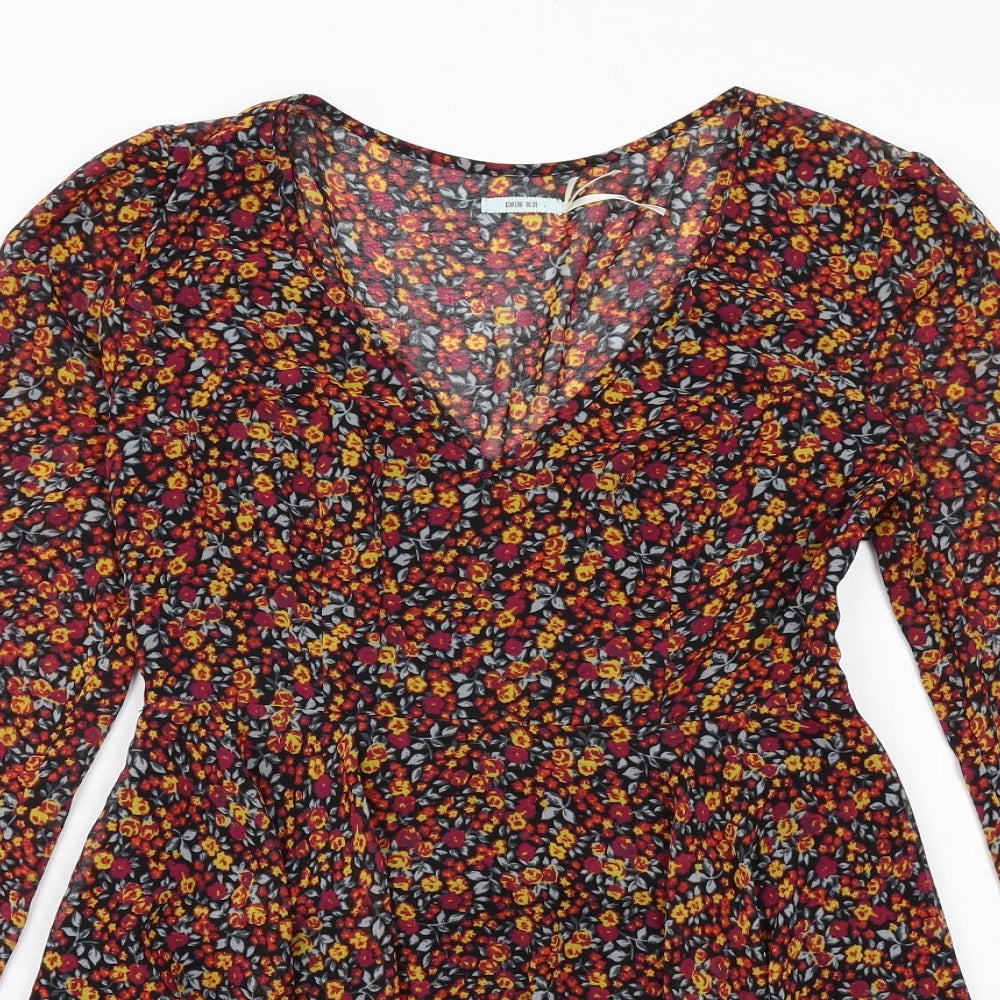 Kimchi Blue Womens Multicoloured Floral Polyester A-Line Size XS V-Neck Zip