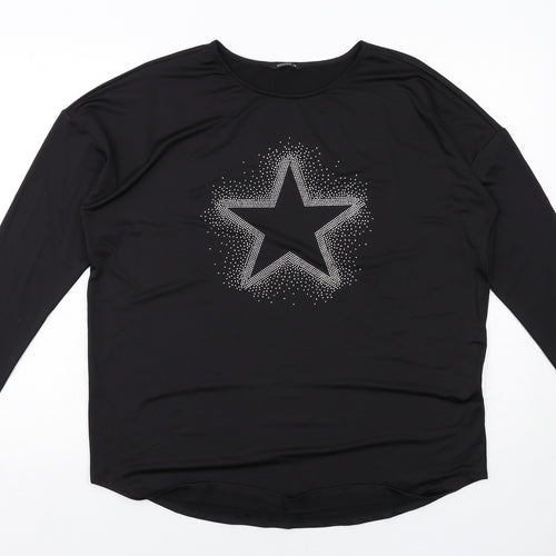 Roman Womens Black Polyester Basic T-Shirt Size 14 Boat Neck - Star