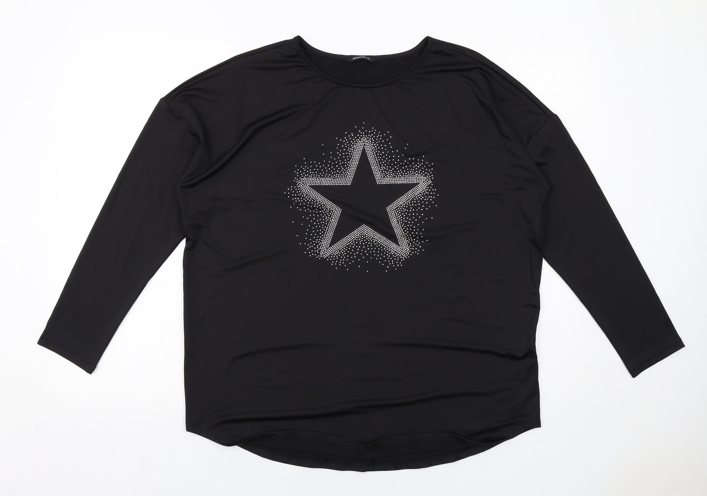 Roman Womens Black Polyester Basic T-Shirt Size 14 Boat Neck - Star