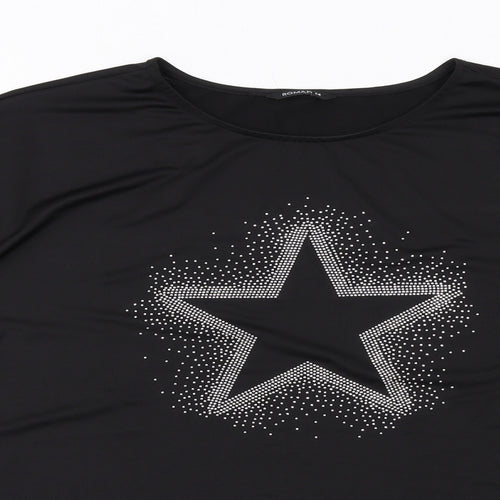 Roman Womens Black Polyester Basic T-Shirt Size 14 Boat Neck - Star