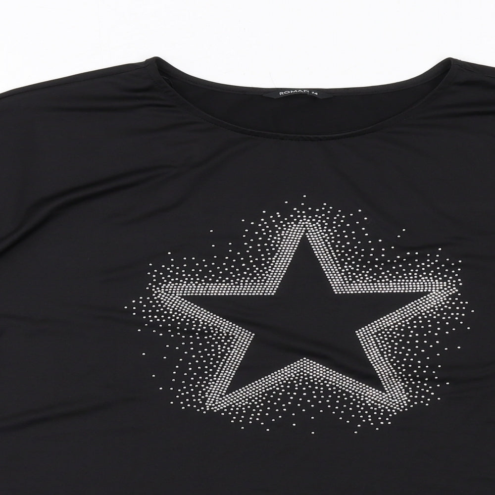 Roman Womens Black Polyester Basic T-Shirt Size 14 Boat Neck - Star