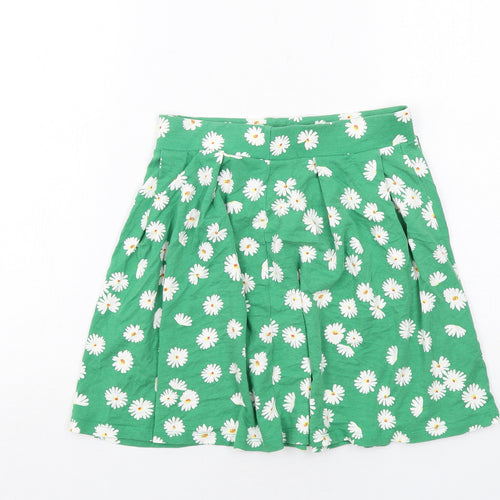 ASOS Womens Green Floral Viscose Skater Skirt Size 10