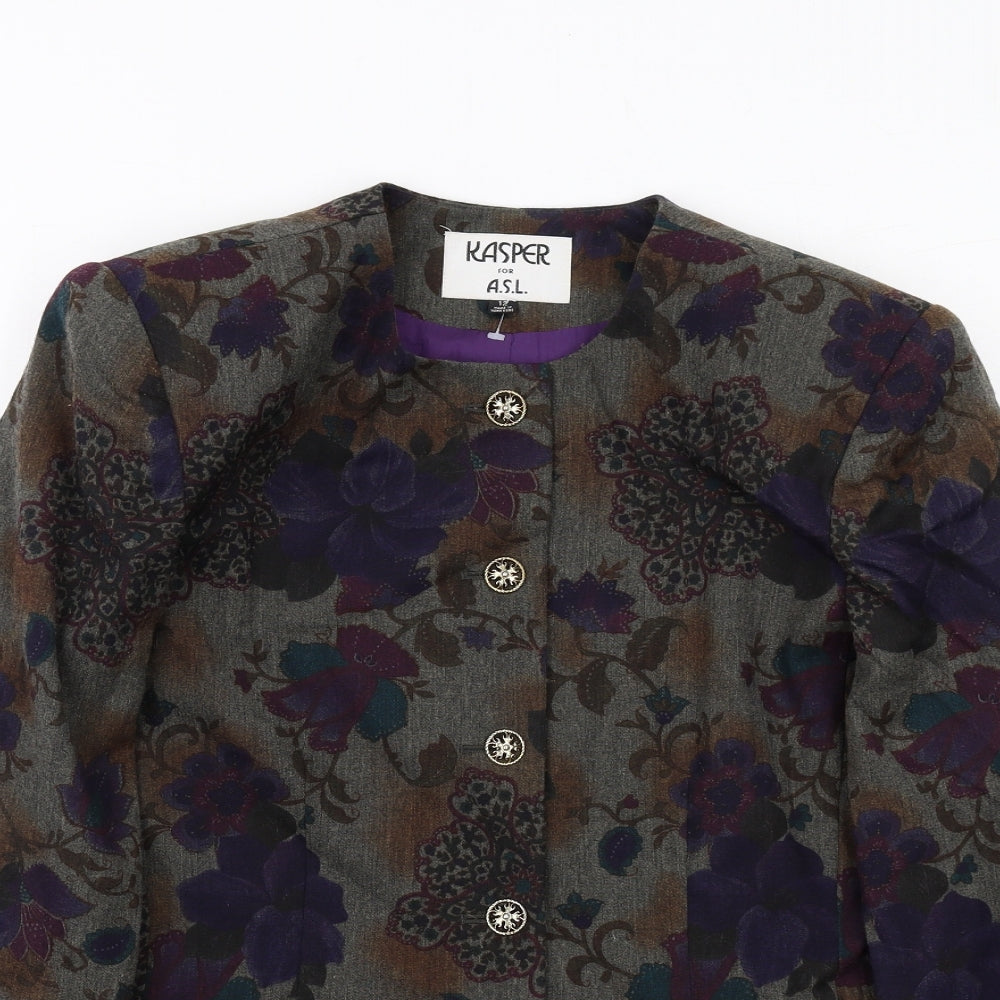 Kasper Womens Multicoloured Geometric Jacket Blazer Size 12 Button