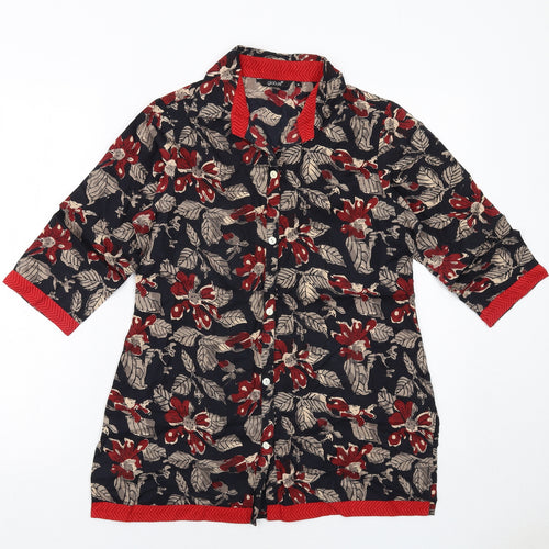 Globus Womens Black Floral Cotton Basic Button-Up Size M Collared