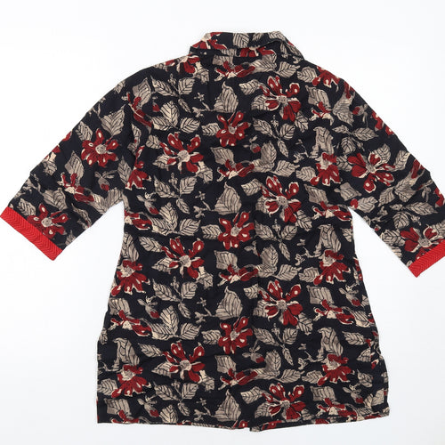 Globus Womens Black Floral Cotton Basic Button-Up Size M Collared