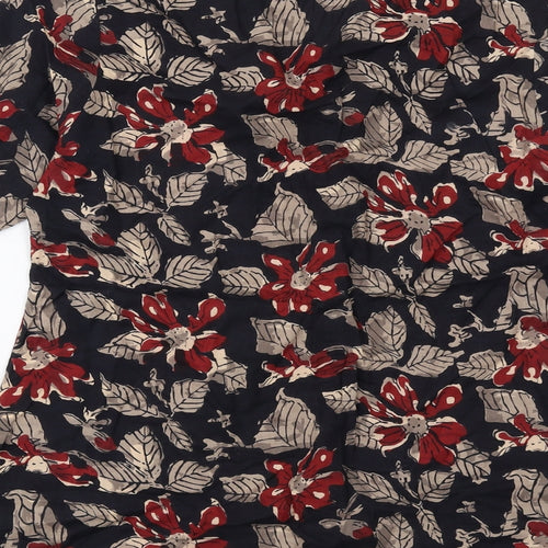 Globus Womens Black Floral Cotton Basic Button-Up Size M Collared
