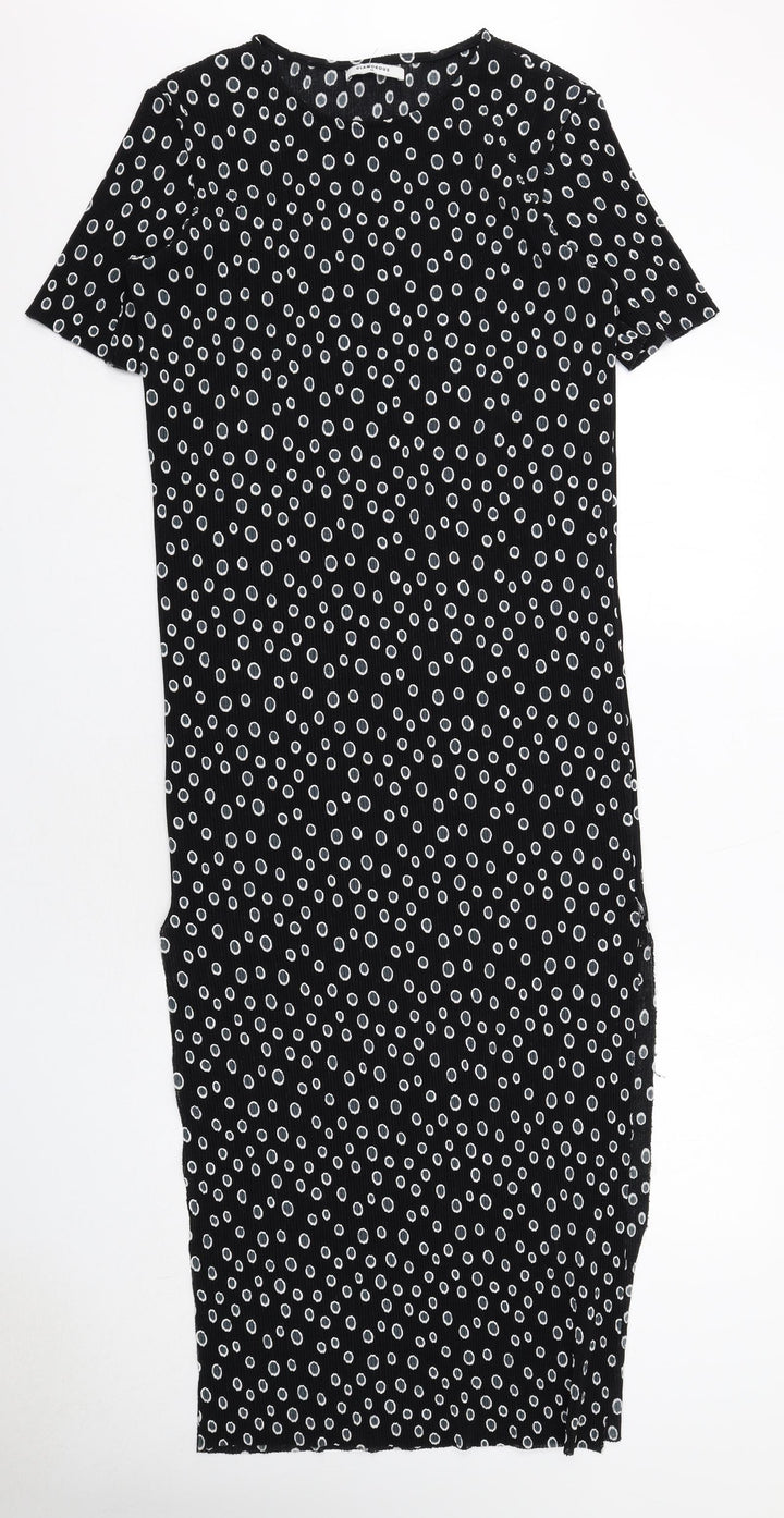 Glamorous Womens Black Geometric Polyester T-Shirt Dress Size XS Round Neck Pullover