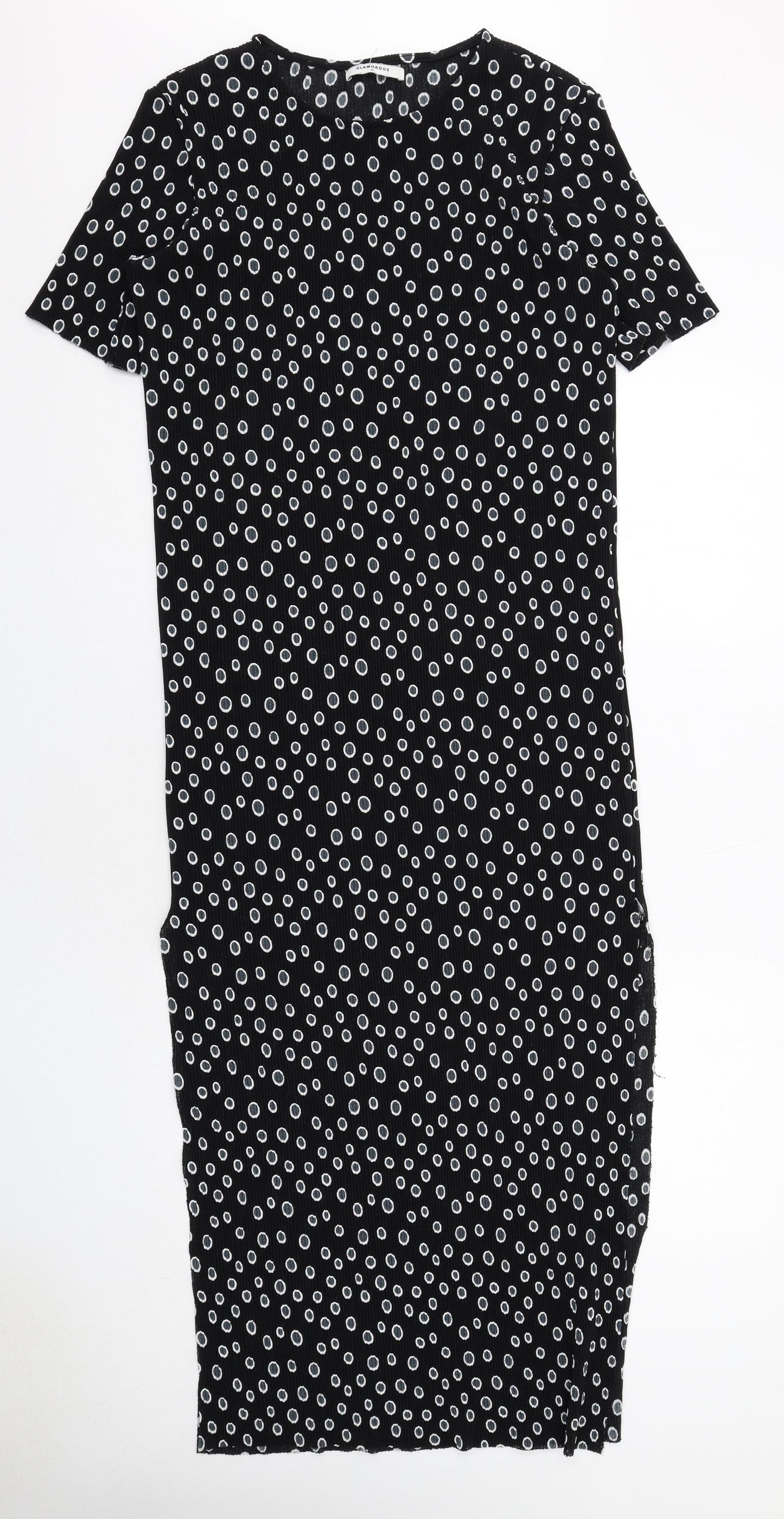 Glamorous Womens Black Geometric Polyester T-Shirt Dress Size XS Round Neck Pullover