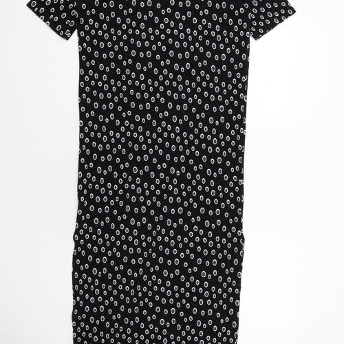 Glamorous Womens Black Geometric Polyester T-Shirt Dress Size XS Round Neck Pullover