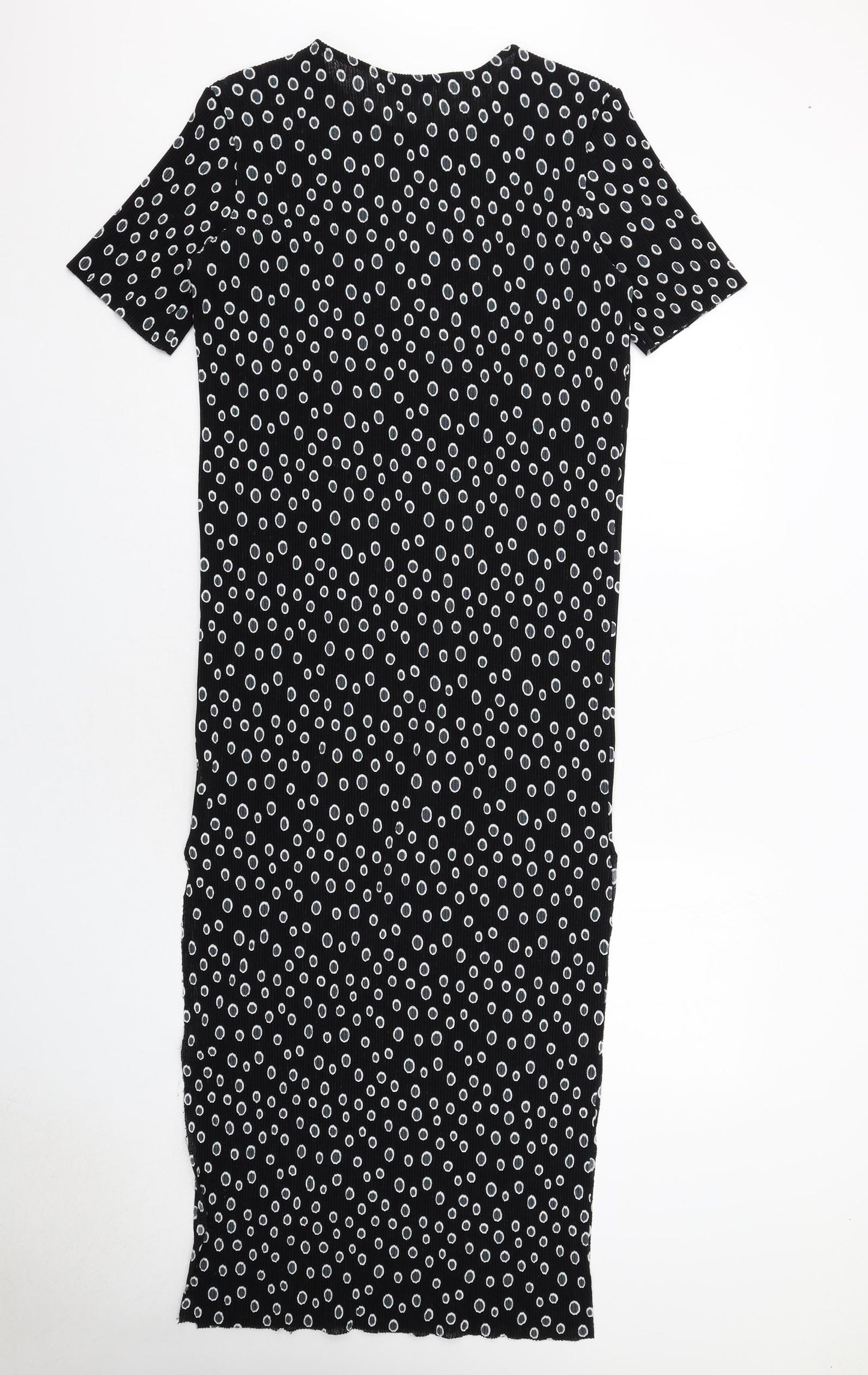 Glamorous Womens Black Geometric Polyester T-Shirt Dress Size XS Round Neck Pullover
