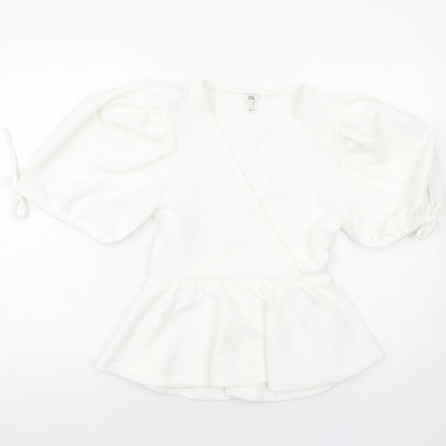 River Island Womens White Polyester Basic Blouse Size 8 V-Neck