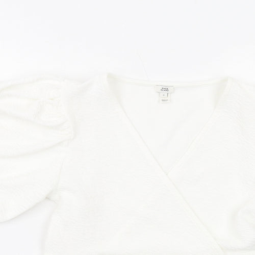 River Island Womens White Polyester Basic Blouse Size 8 V-Neck