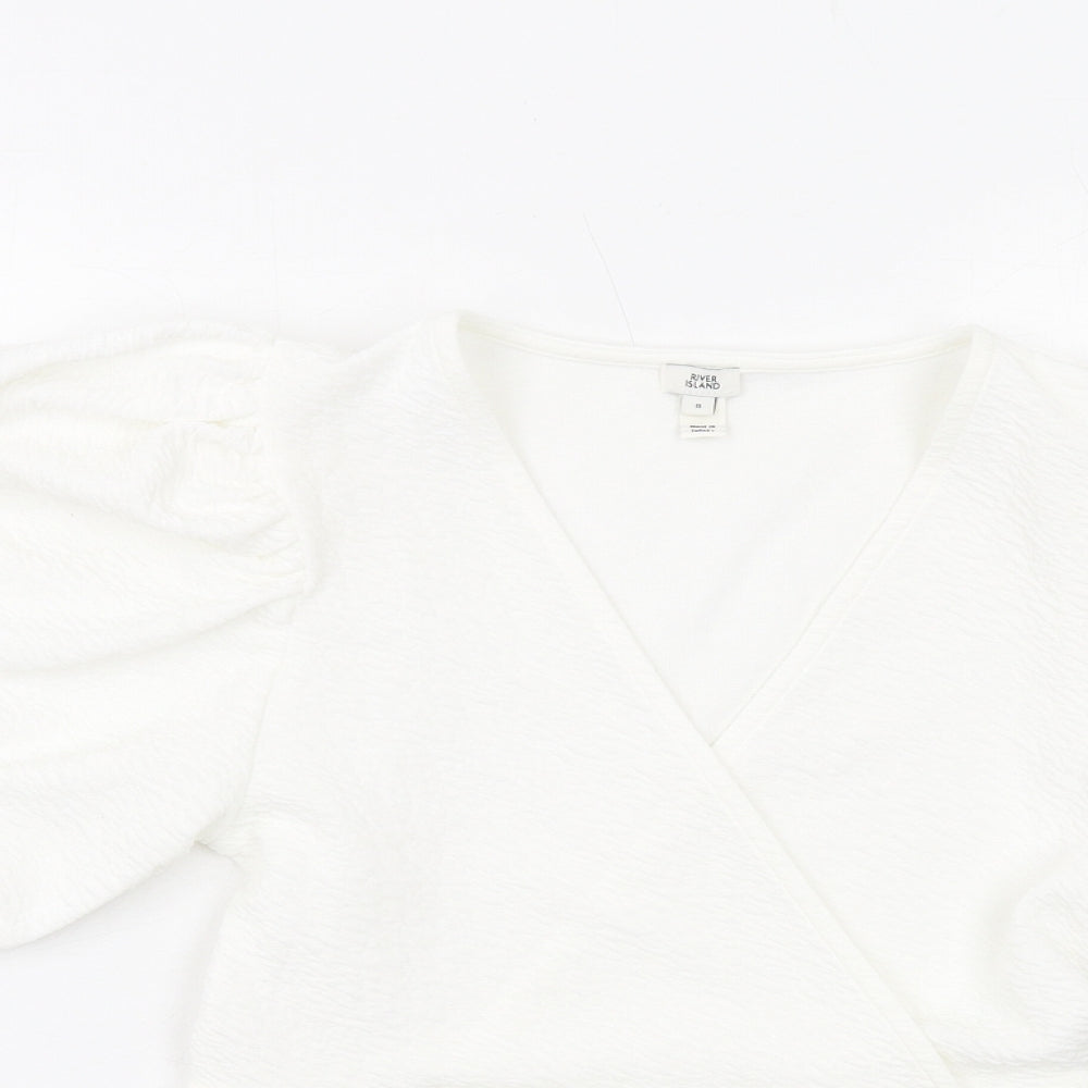 River Island Womens White Polyester Basic Blouse Size 8 V-Neck