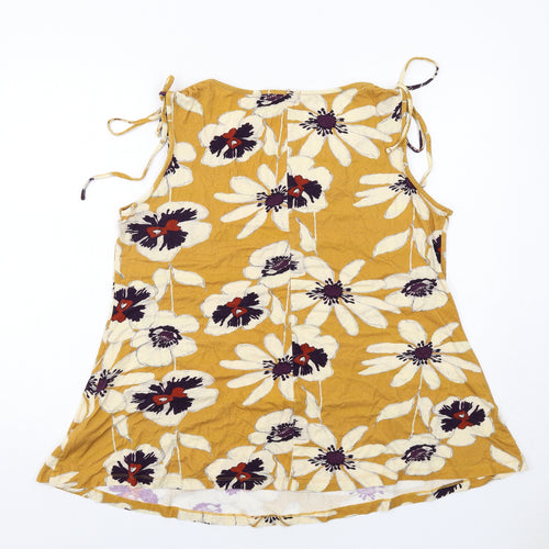 Joe Browns Womens Yellow Floral Viscose Basic Tank Size 18 Round Neck