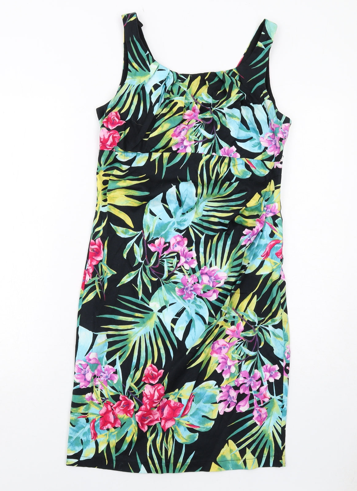 Wallis Womens Black Geometric Cotton A-Line Size 12 Round Neck Zip - Leaf Print