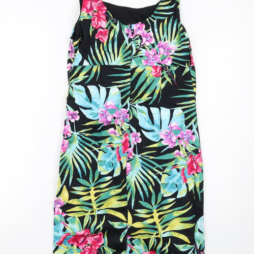 Wallis Womens Black Geometric Cotton A-Line Size 12 Round Neck Zip - Leaf Print