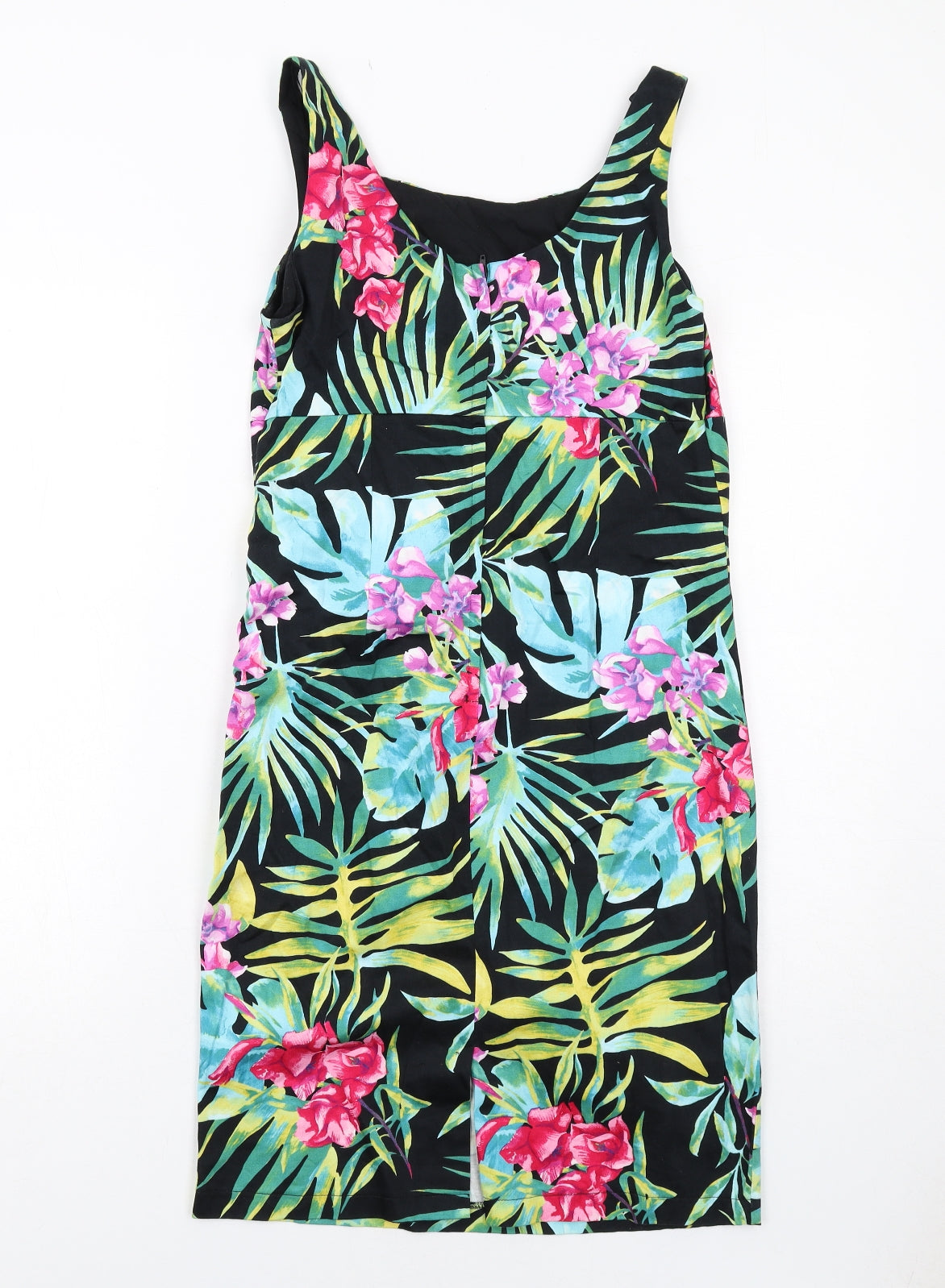 Wallis Womens Black Geometric Cotton A-Line Size 12 Round Neck Zip - Leaf Print